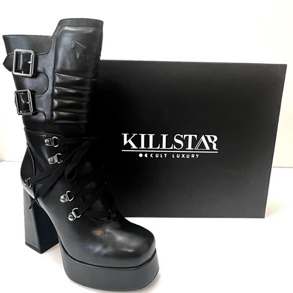 New Killstar Dionisia Black Faux Leather PU Platform Buckle Zipper Goth Boot 7 - Picture 7 of 11